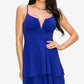 Vestido azul com decote profundo e camadas B Darlin Junior, tamanho 5-6