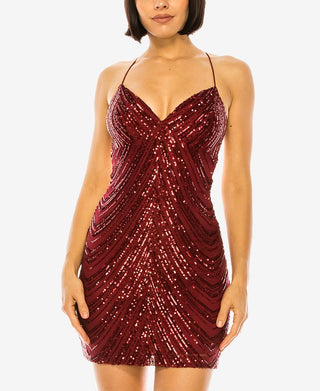 Vestido justo com lantejoulas e decote em V da B Darlin Junior, vermelho, tamanho 9/10