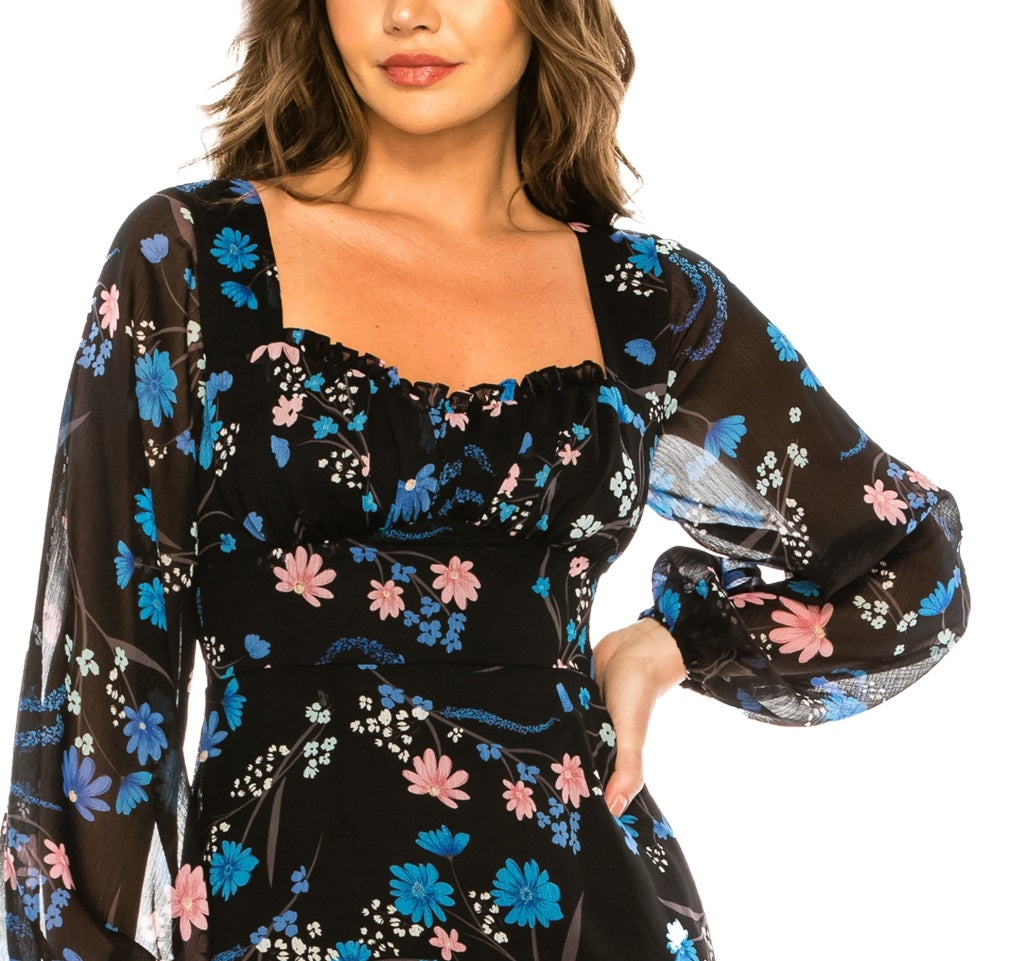 Vestido estampado Emma com babados, preto, tamanho 34, da B Darlin Junior