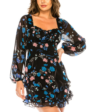 Vestido estampado Emma com babados, preto, tamanho 34, da B Darlin Junior