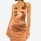 Vestido de cetim com costas cruzadas B Darlin Junior, dourado, tamanho M
