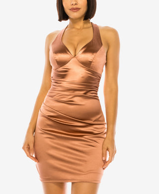 Vestido de cetim com costas cruzadas B Darlin Junior, dourado, tamanho M