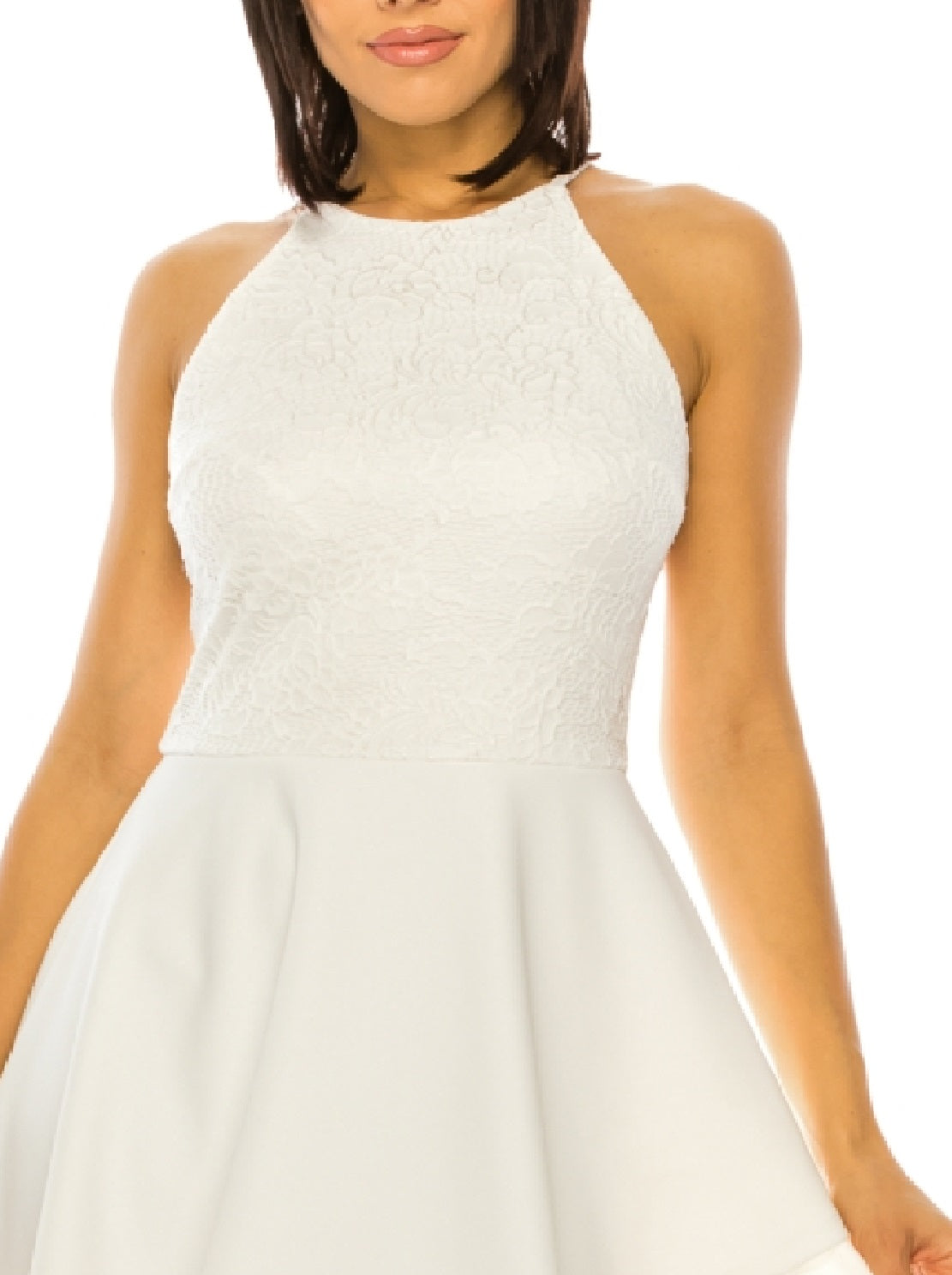 Vestido skater feminino B Darlin com renda e decote alto, branco, tamanho 7-8