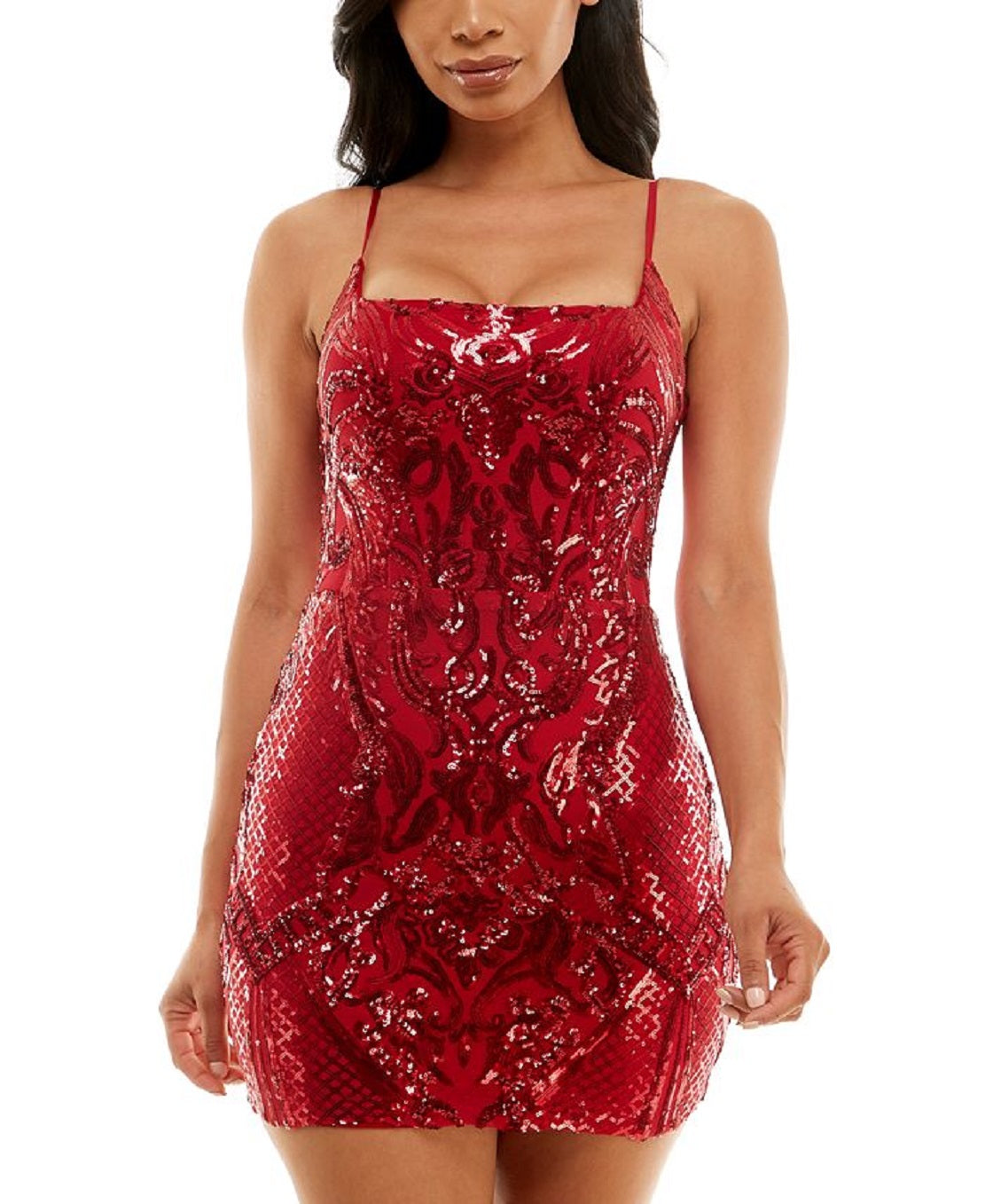 Vestido justo com alças finas e decote quadrado da B Darlin Junior, vermelho, tamanho 56