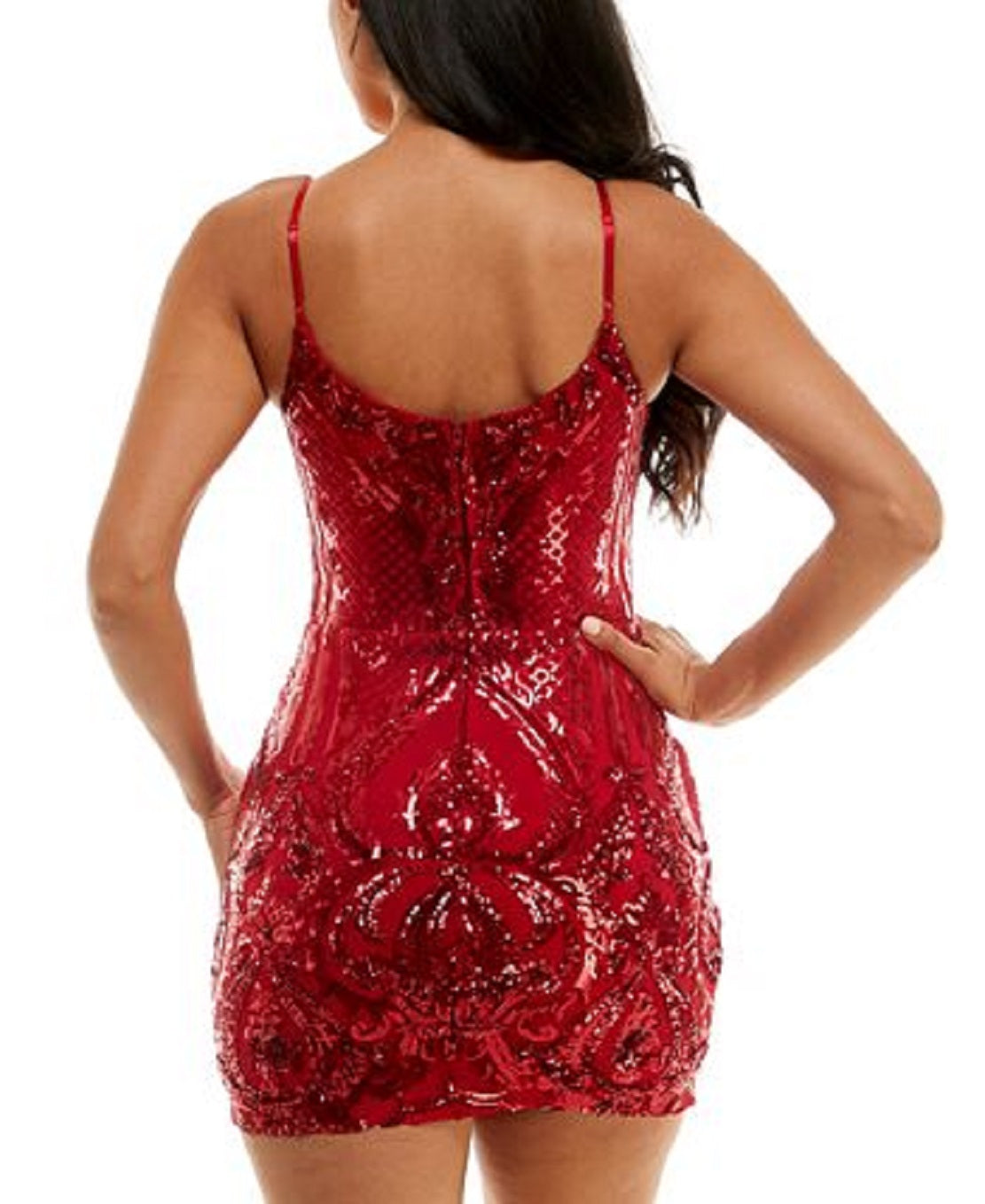 Vestido justo com alças finas e decote quadrado da B Darlin Junior, vermelho, tamanho 56