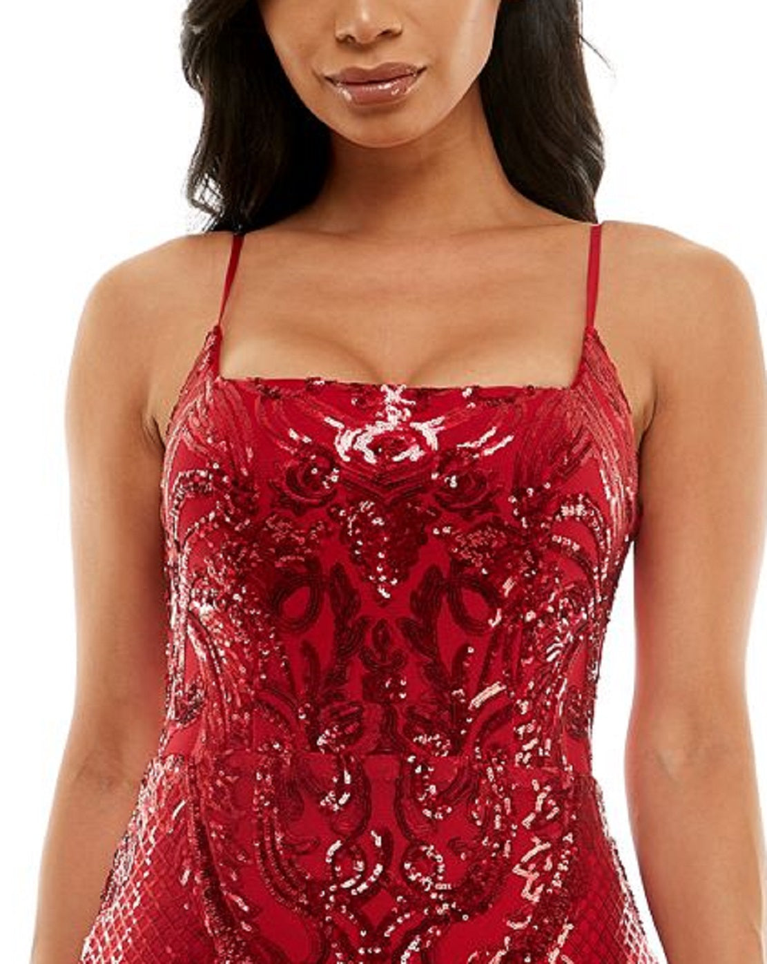 Vestido justo com alças finas e decote quadrado da B Darlin Junior, vermelho, tamanho 56