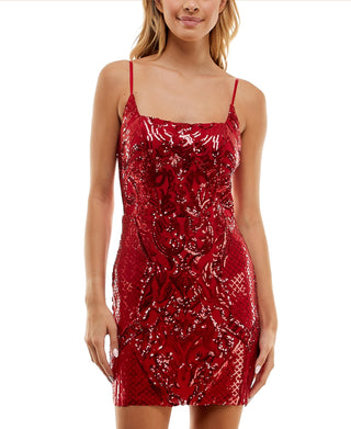 Vestido justo com alças finas e decote quadrado da B Darlin Junior, vermelho, tamanho 45115