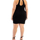 Vestido feminino B Darlin com decote simulado evasê, preto, tamanho 14