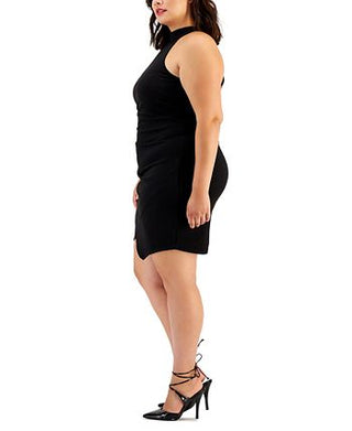 Vestido feminino B Darlin com decote simulado evasê, preto, tamanho 14