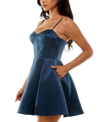 Vestido Corset A Line de Cetim B Darlin Junior Azul Tamanho 14