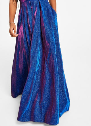 Vestido B Darlin Junior com alças nas costas e acabamento brilhante, azul, tamanho 56