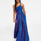 Vestido B Darlin Junior com alças nas costas e acabamento brilhante, azul, tamanho 56