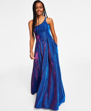 Vestido B Darlin Junior com alças nas costas e acabamento brilhante, azul, tamanho 56