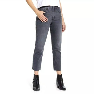 Topshop - Calça jeans cropped de cintura alta e perna reta com bainha crua