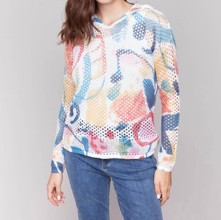 Charlie B - Printed Fishnet Crochet Hooded Sweater