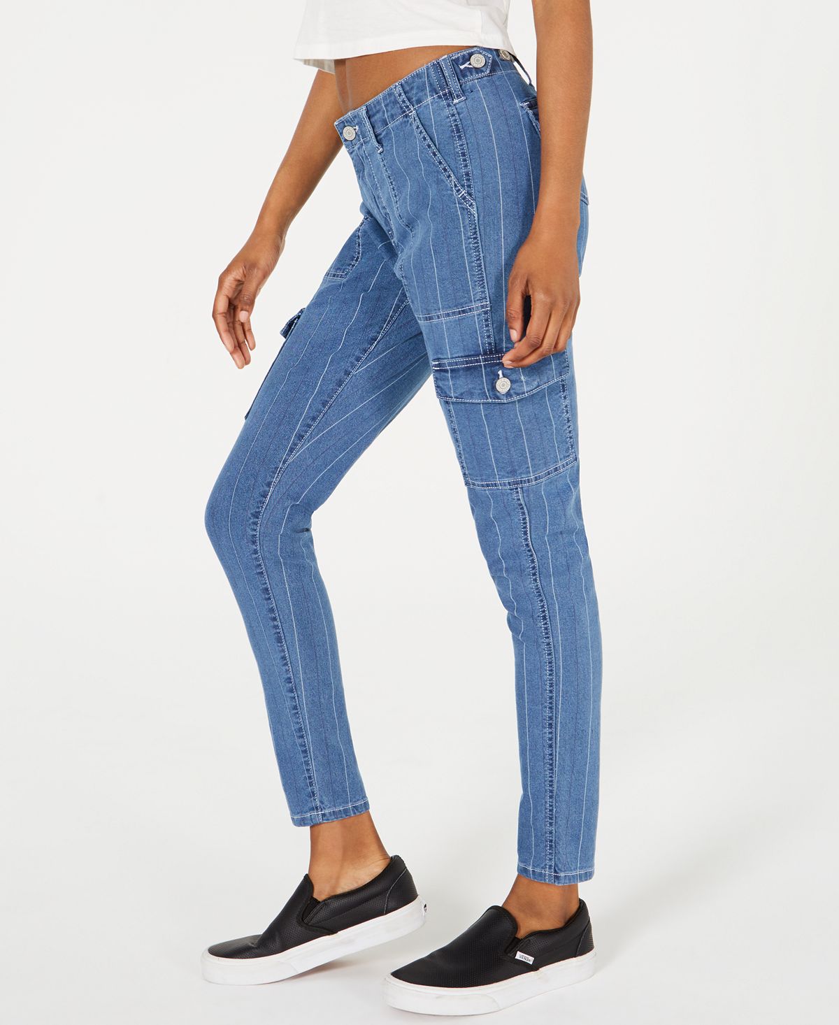 Calça Jeans Cargo Skinny Listrada Dickies Feminina Azul Tamanho 11