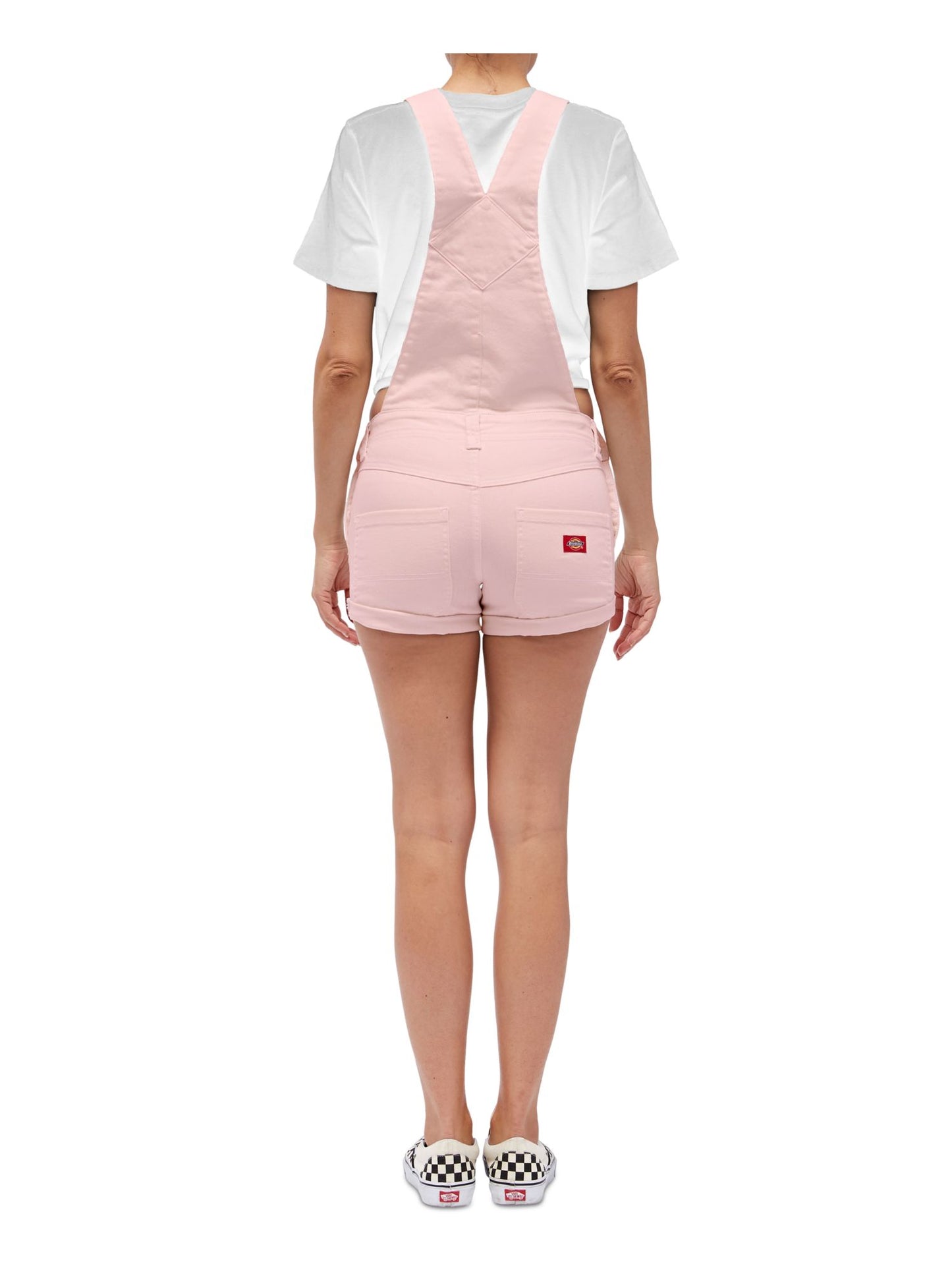 Macacão feminino Dickies jeans com bolsos, sem mangas, gola quadrada, rosa, tamanho médio