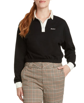 Camisa polo feminina Dickies de algodão com bainha elástica, preta, tamanho pequeno