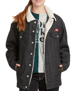 Dickies Junior's Fleece Lined Denim Jacket Black Size X-Large