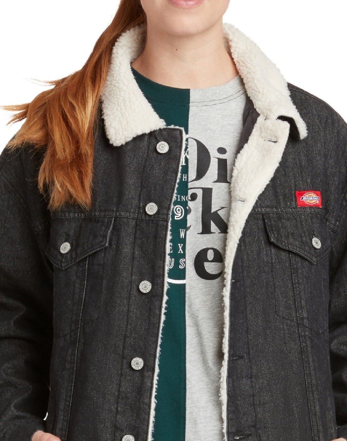 Jaqueta jeans com forro de lã Dickies Junior's preta, tamanho extragrande