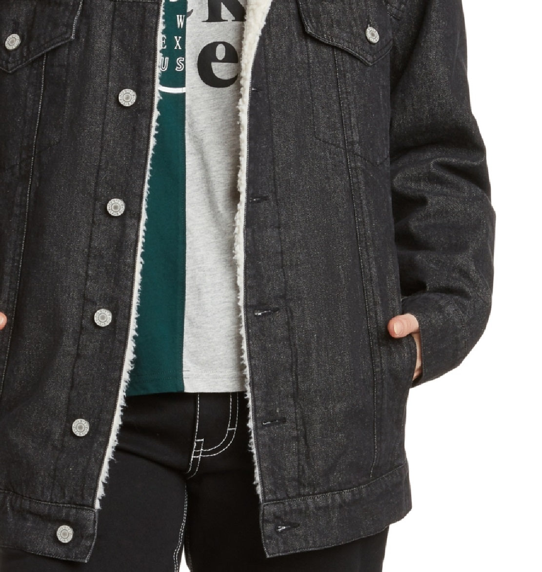 Jaqueta jeans com forro de lã Dickies Junior's preta, tamanho extragrande