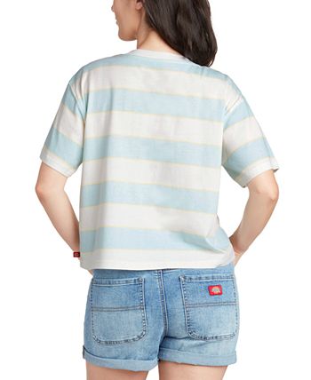 Camiseta Dickies Feminina Listrada com Canelado e Manga Curta e Gola Redonda Azul Tamanho Grande