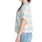 Camiseta Dickies Feminina Listrada com Canelado e Manga Curta e Gola Redonda Azul Tamanho Grande