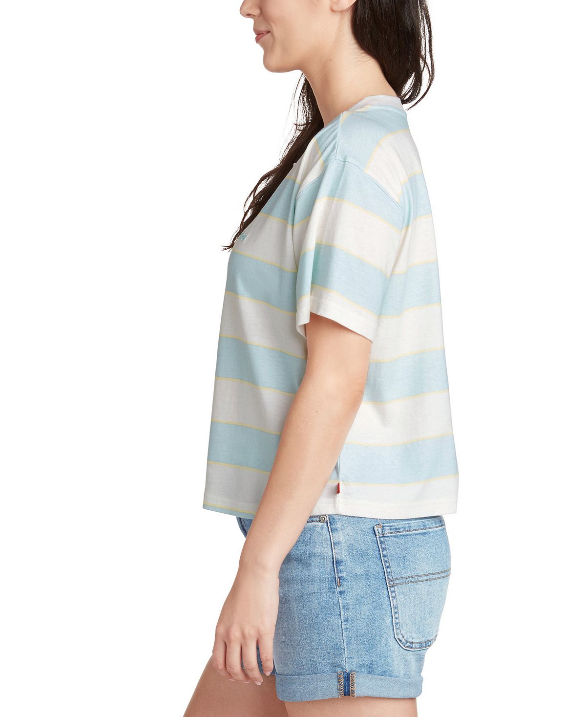 Camiseta Dickies Feminina Listrada com Canelado e Manga Curta e Gola Redonda Azul Tamanho Grande