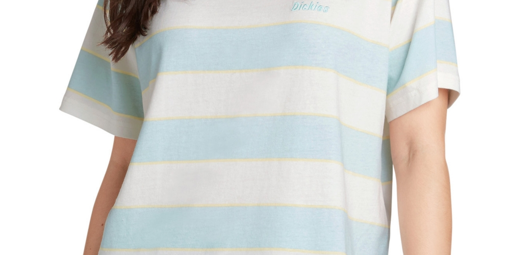 Camiseta Dickies Feminina Listrada com Canelado e Manga Curta e Gola Redonda Azul Tamanho Grande