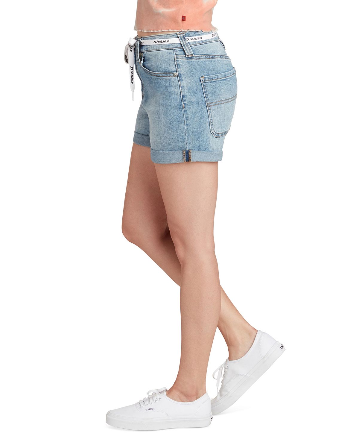Dickies Shorts Jeans Feminino Cintura Alta com Punho Azul Tamanho 0