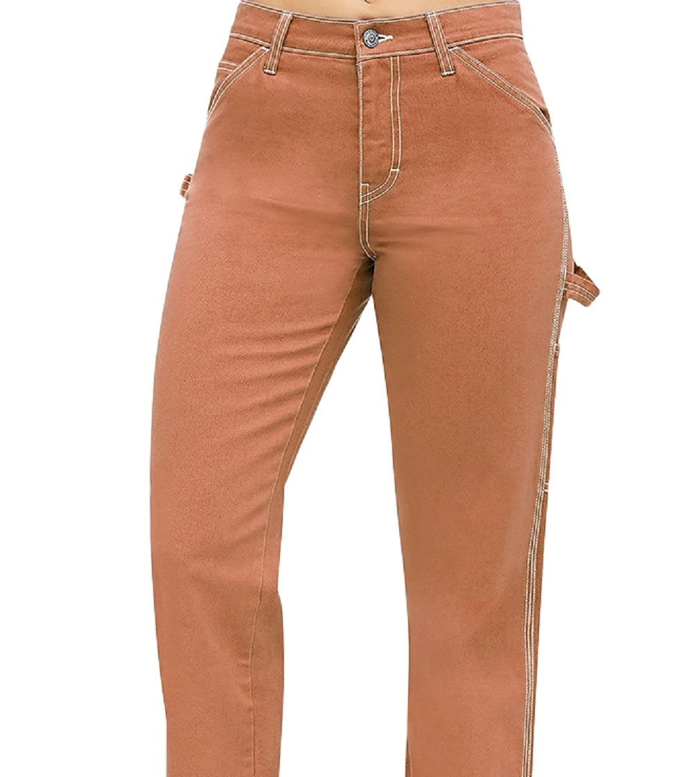 Calça feminina Dickies Carpenter com bolso e zíper, cintura alta, perna reta, laranja, tamanho 9