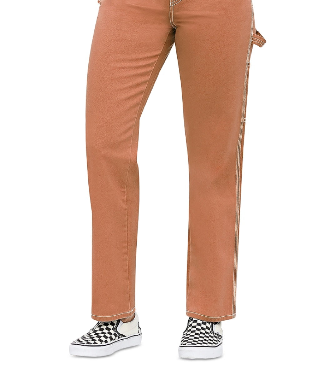 Calça feminina Dickies Carpenter com bolso e zíper, cintura alta, perna reta, laranja, tamanho 9