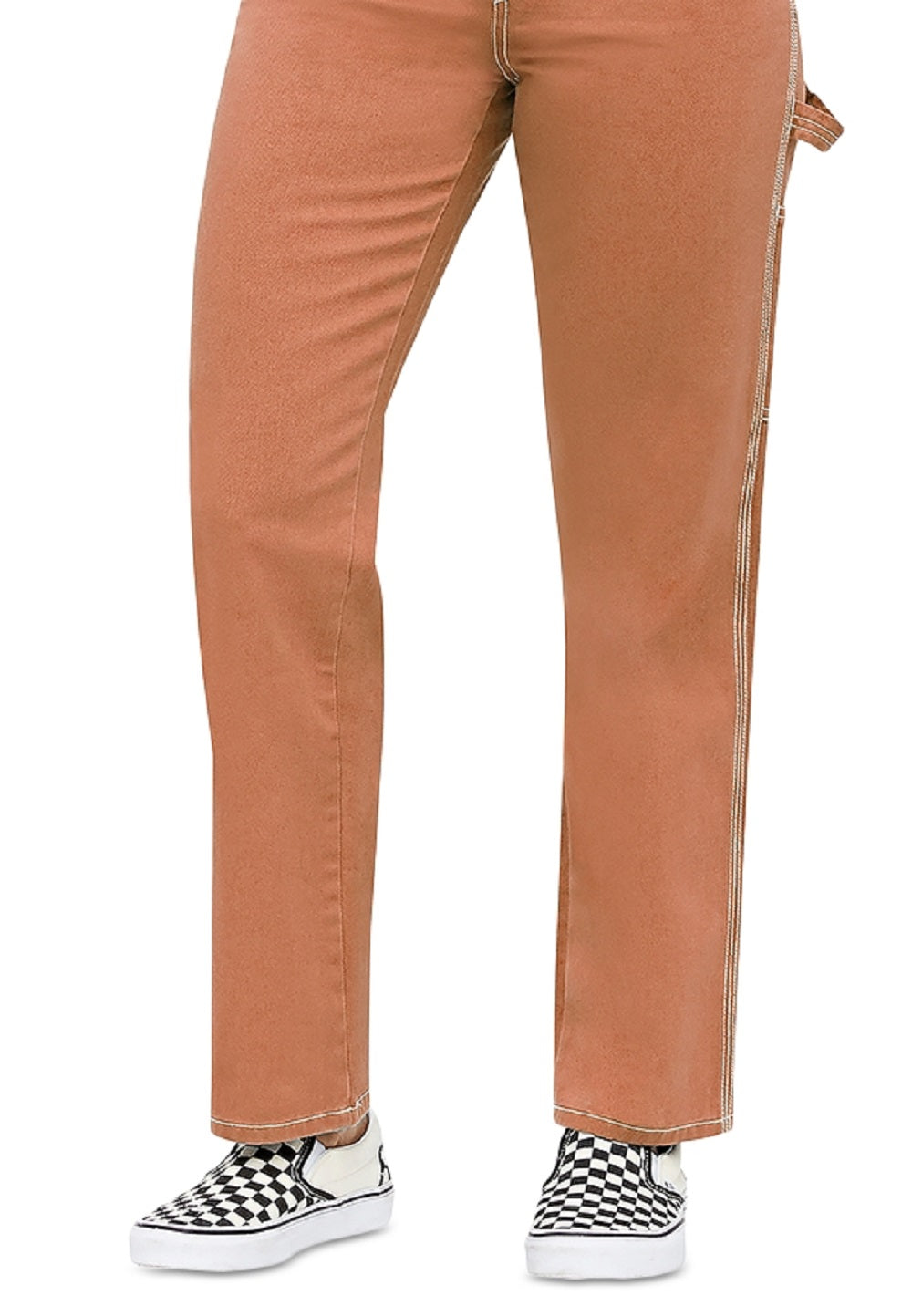 Calça feminina Dickies Carpenter com bolso e zíper, cintura alta, perna reta, marrom, tamanho 13-31