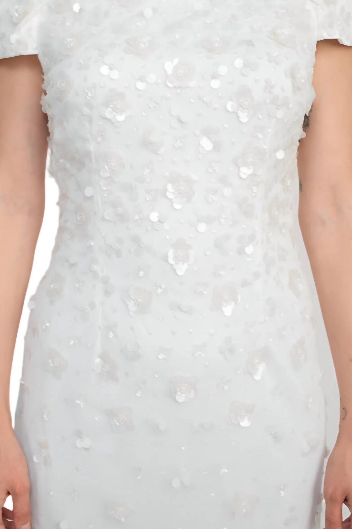 Adrianna Papell - Off-shoulder Sequined Beaded Column Mesh Gown