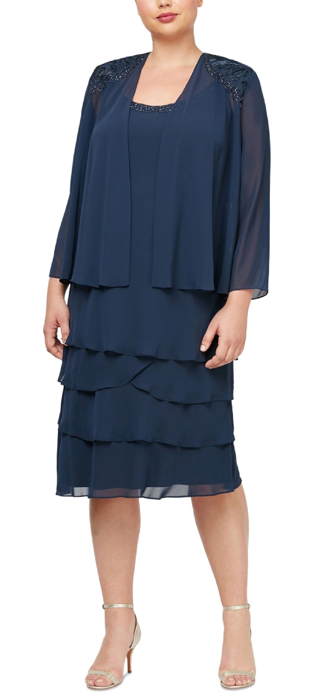 Vestido feminino em camadas com jaqueta azul tamanho 18W da SL Fashions