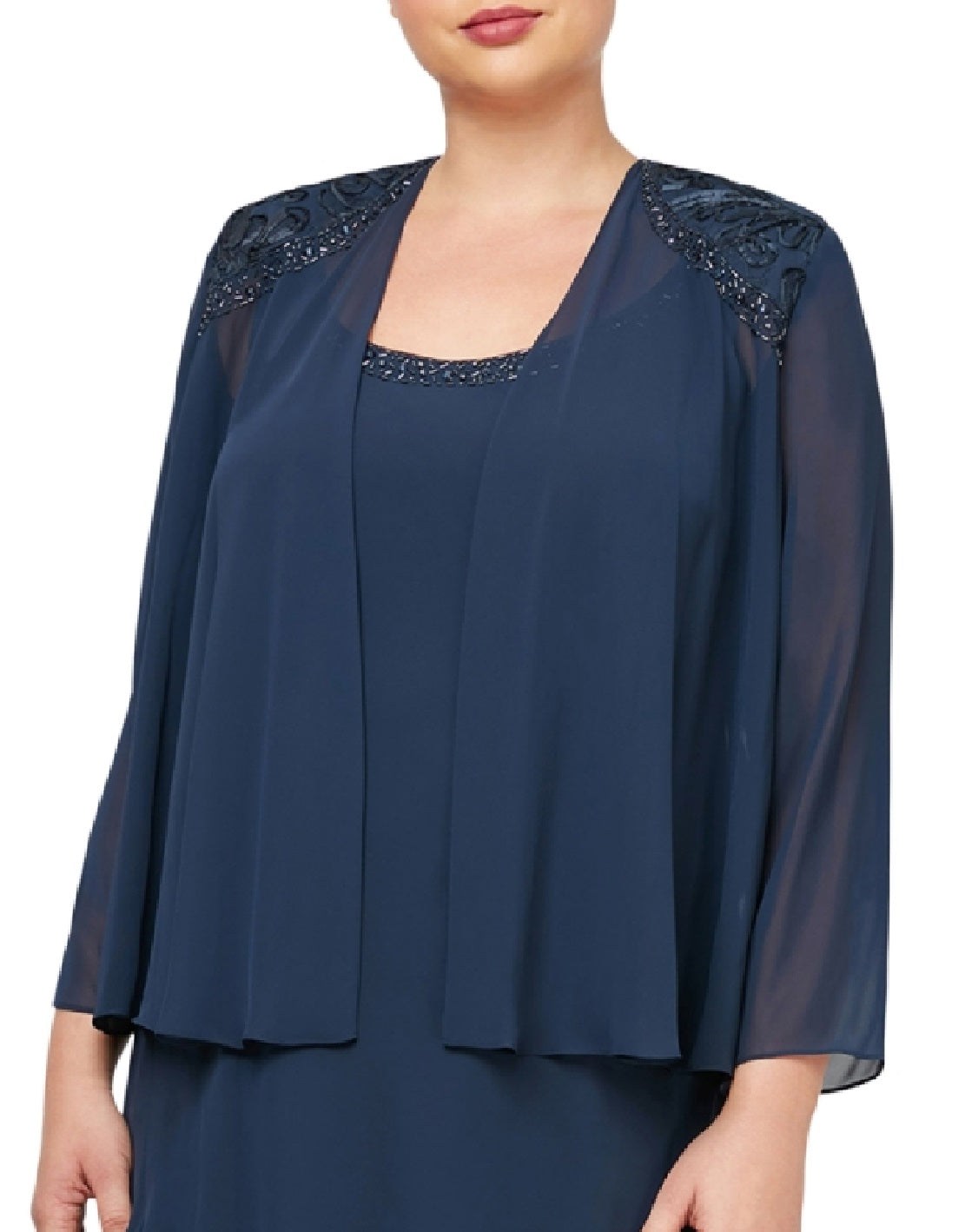 Vestido feminino em camadas com jaqueta azul tamanho 18W da SL Fashions
