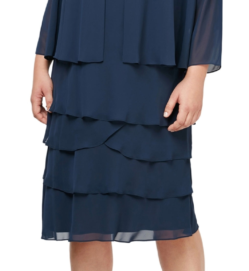 Vestido feminino em camadas com jaqueta azul tamanho 18W da SL Fashions