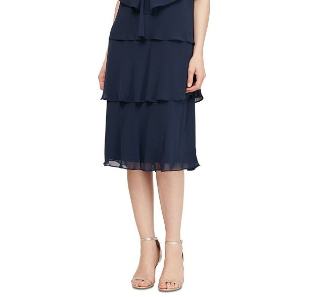 Vestido feminino de chiffon em camadas com cardigan azul tamanho 14 da SL Fashions
