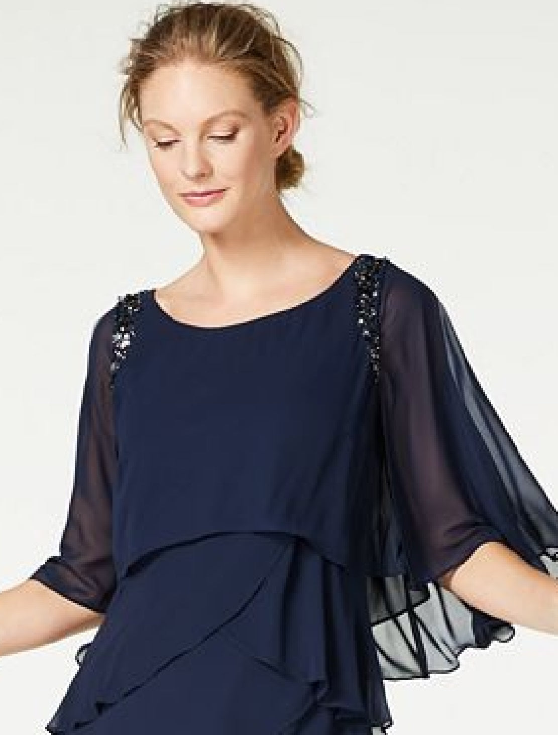 Vestido de festa curto com babados e manga sino, gola redonda e babados, azul, tamanho 18, SL Fashions para mulheres