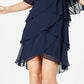 Vestido de festa curto com babados e manga sino, gola redonda e babados, azul, tamanho 18, SL Fashions para mulheres