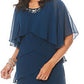 Vestido de chiffon em camadas com detalhes da SL Fashions para mulheres, azul, tamanho 12