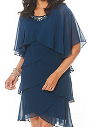 Vestido de chiffon em camadas com detalhes da SL Fashions para mulheres, azul, tamanho 12