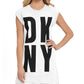 Túnica feminina DKNY com estampa gráfica explodida, branca, tamanho pequeno
