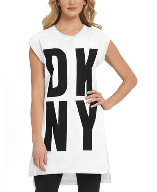 Túnica feminina DKNY com estampa gráfica explodida, branca, tamanho pequeno