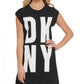 Túnica feminina DKNY com logo alto e baixo, preta, tamanho médio