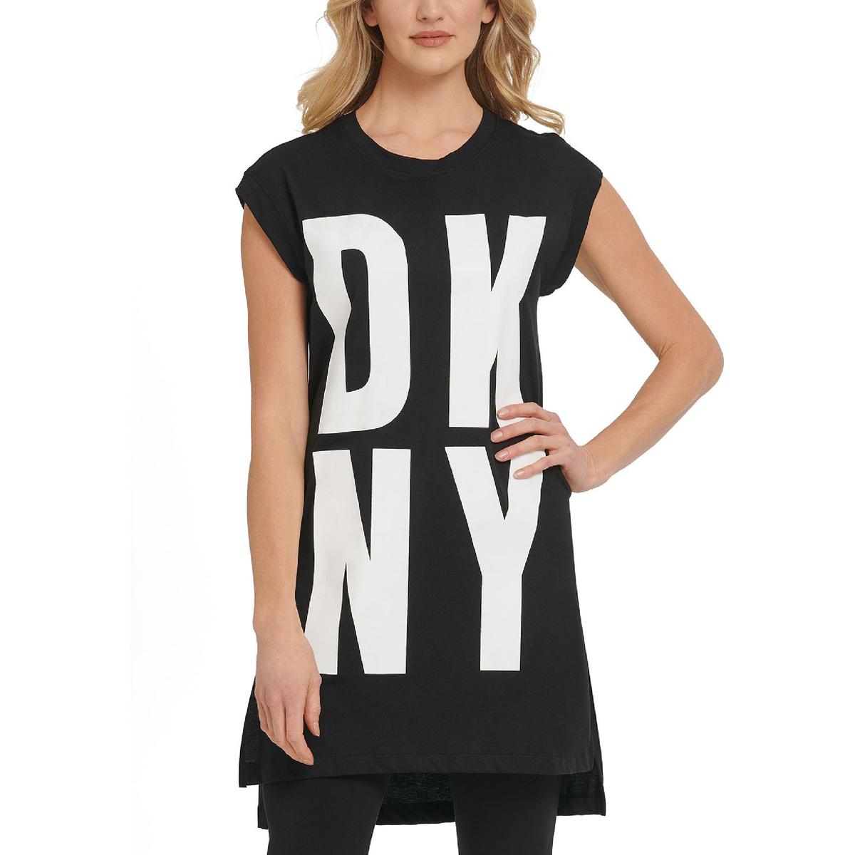 Túnica feminina DKNY com logo alto e baixo, preta, tamanho pequeno