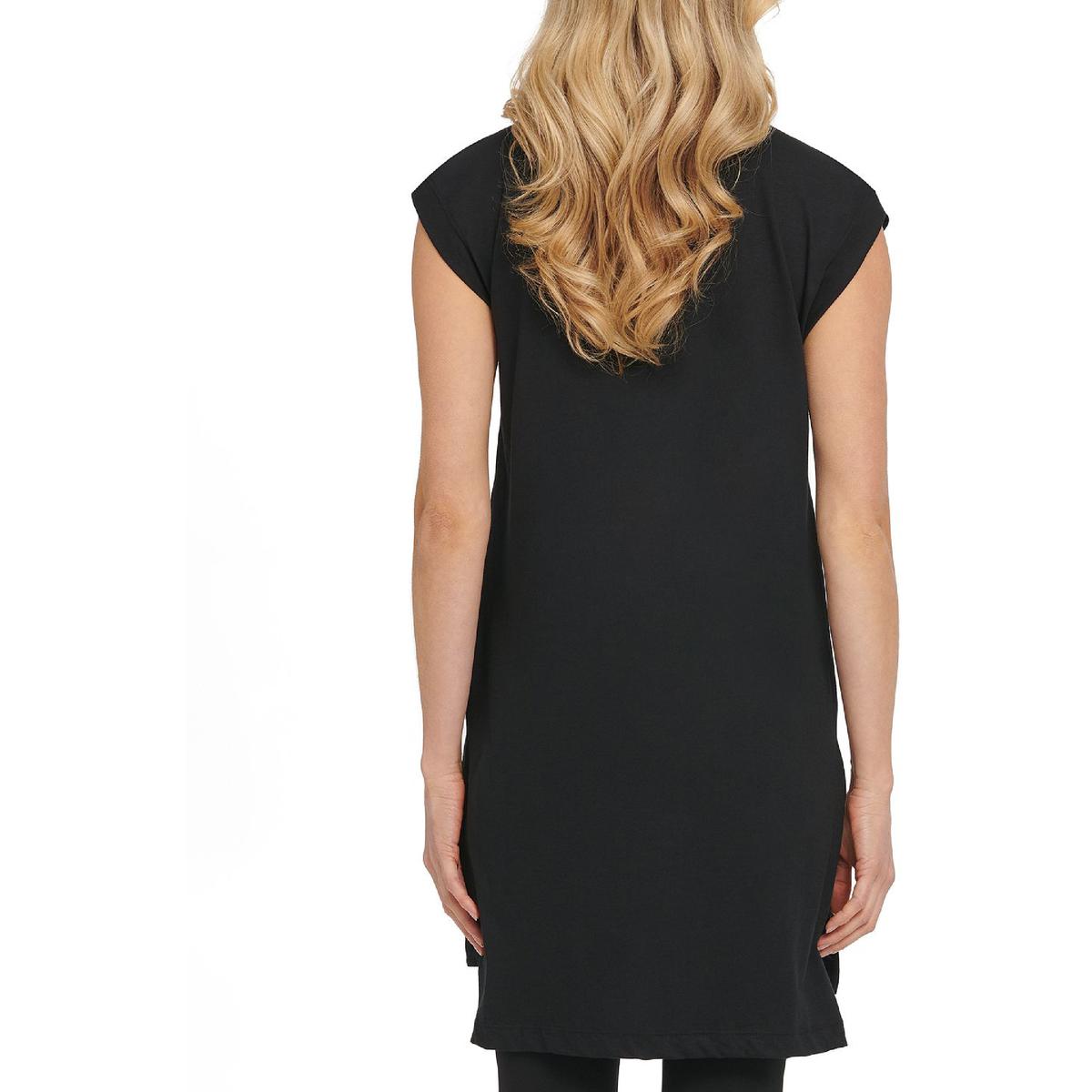 Túnica feminina DKNY com logo alto e baixo, preta, tamanho pequeno