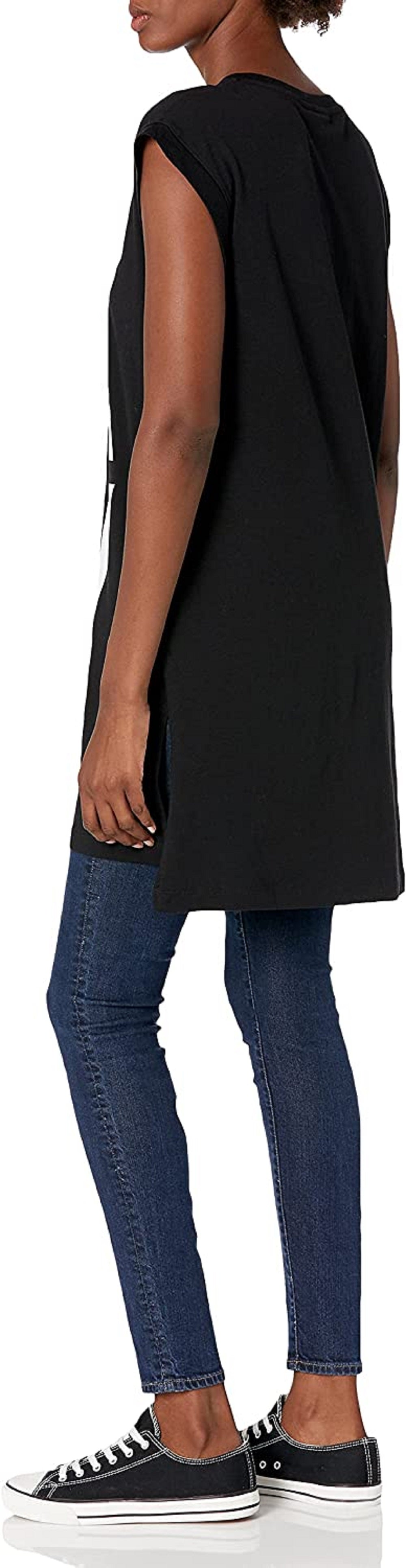 Túnica feminina DKNY com logo alto e baixo, preta, tamanho X-S