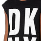 Túnica feminina DKNY com logo alto e baixo, preta, tamanho X-S
