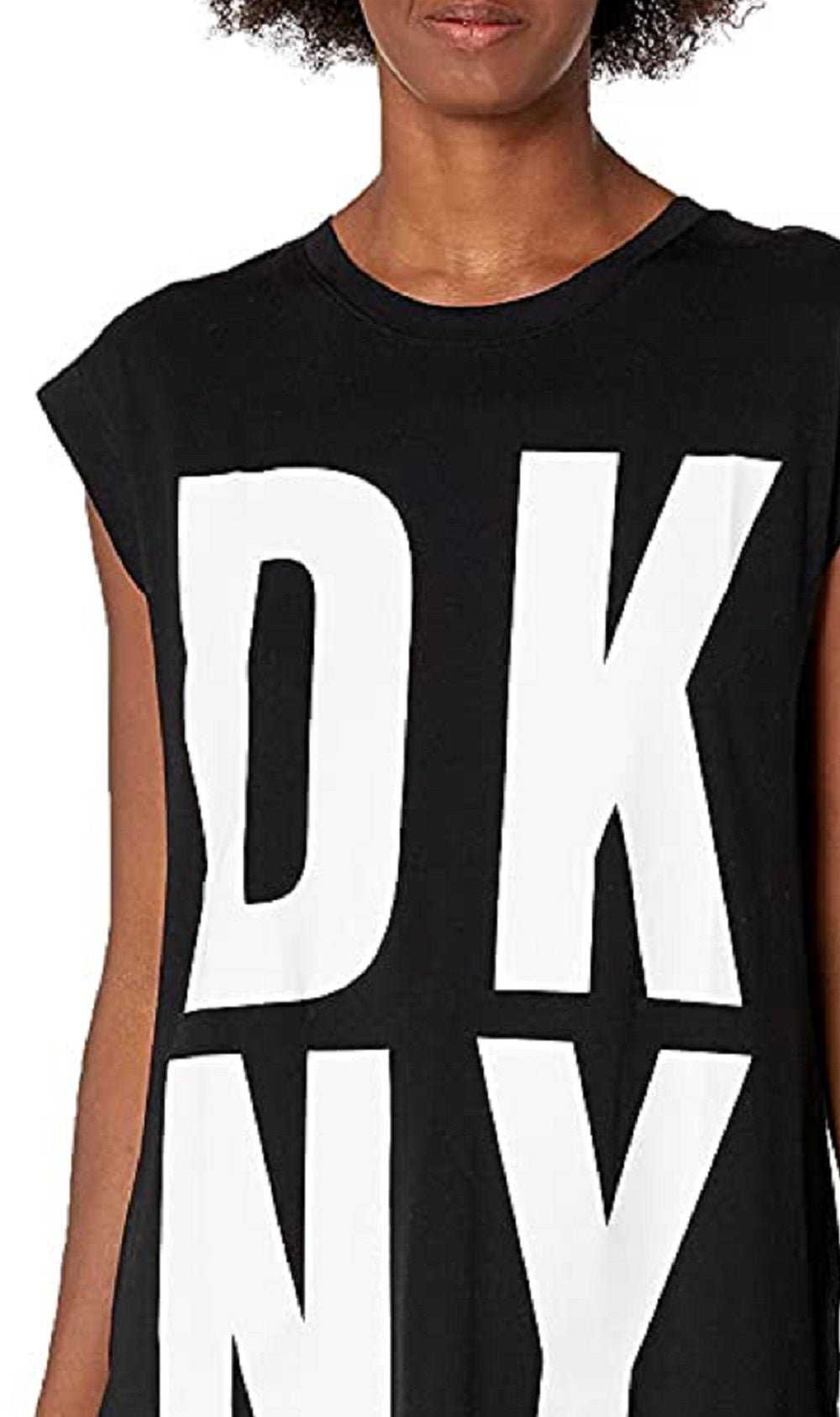 Túnica feminina DKNY com logo alto e baixo, preta, tamanho X-S
